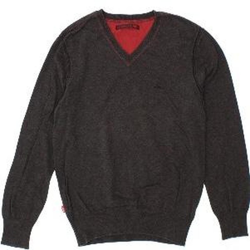 Vintage Levis V-Neck Sweater Mens Large Charcoal Grey Cotton Knit Minimalist